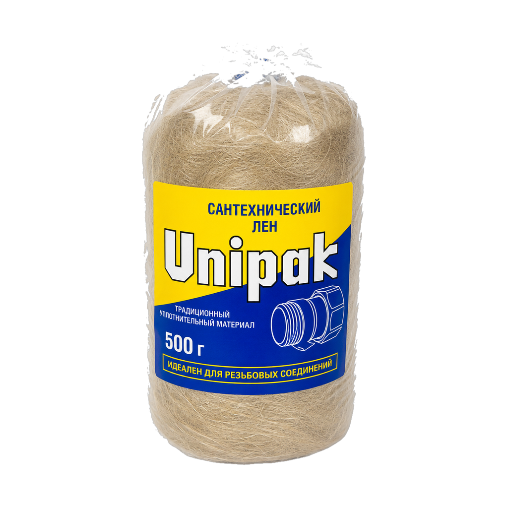 Сантехнический лен Unipak в полиэтиленовой упаковке, 500 г.