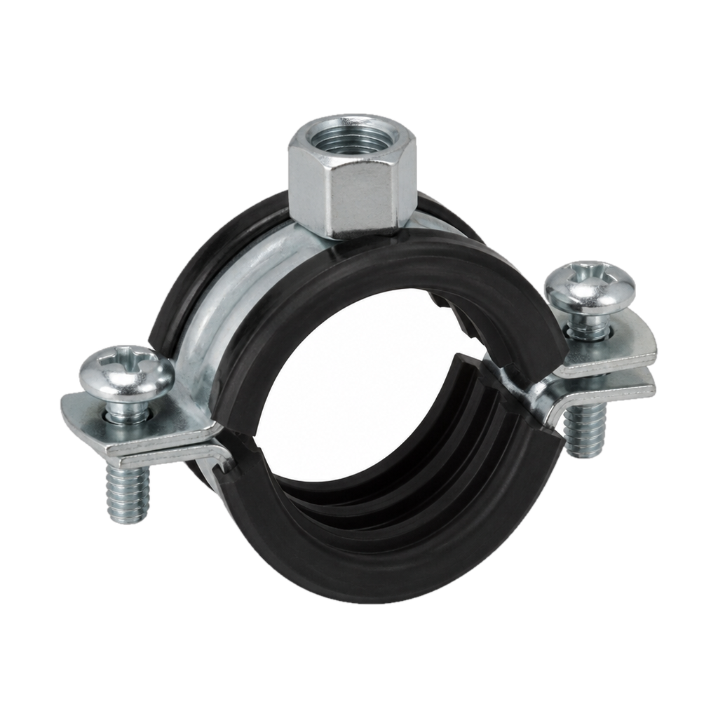 Хомут трубный с гайкой 20-23мм 1/2" М8 St Zn + звукоизоляционная резина