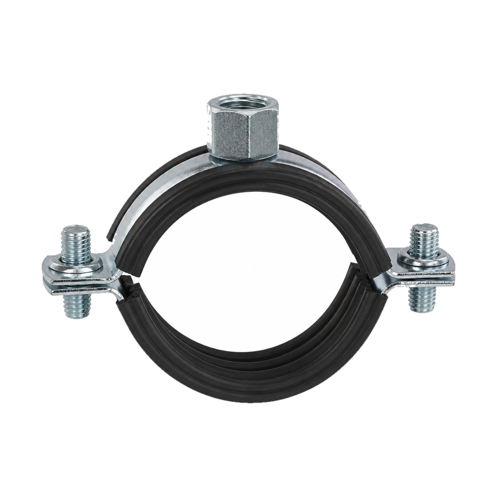 Хомут трубный с гайкой 25-30мм 3/4" М8 St Zn + звукоизоляционная резина