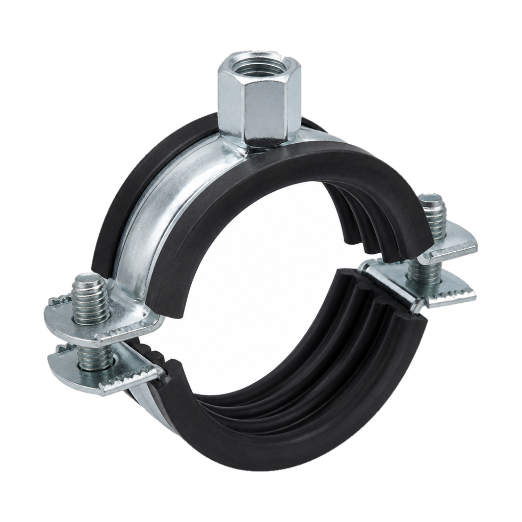 Хомут трубный с гайкой 39-46мм 1 1/4" М8 St Zn + звукоизоляционная резина