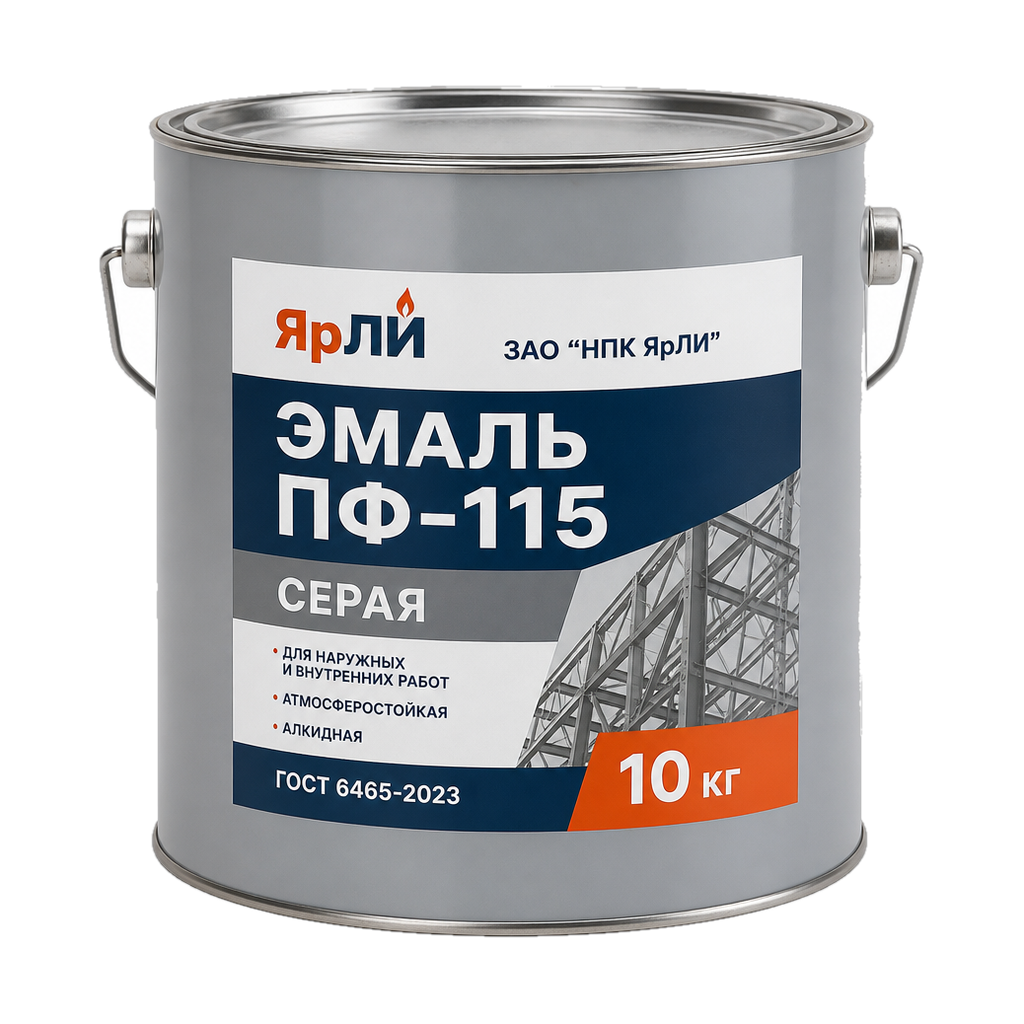 Эмаль ПФ-115 серая; ГОСТ 6465-2023 ЗАО "НПК ЯрЛИ" 10 кг