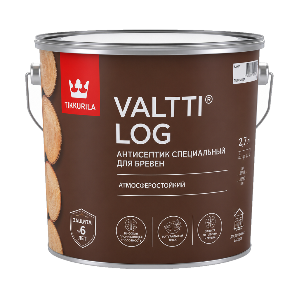 Антисептик Tikkurila VALTTI LOG специальный для бревен, атмосферостойкий, палисандр 2,7л 52007 70001