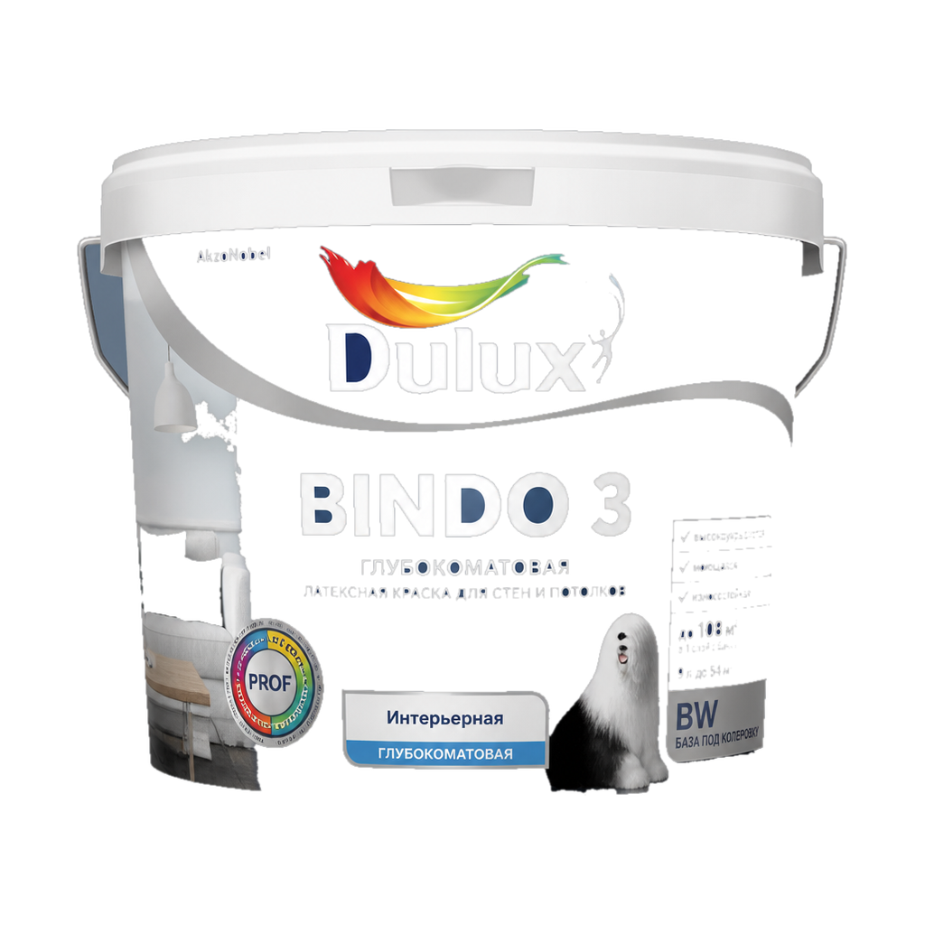 Краска интерьерная Dulux Bindo 3 База BW, белая - (в ведре 9л)