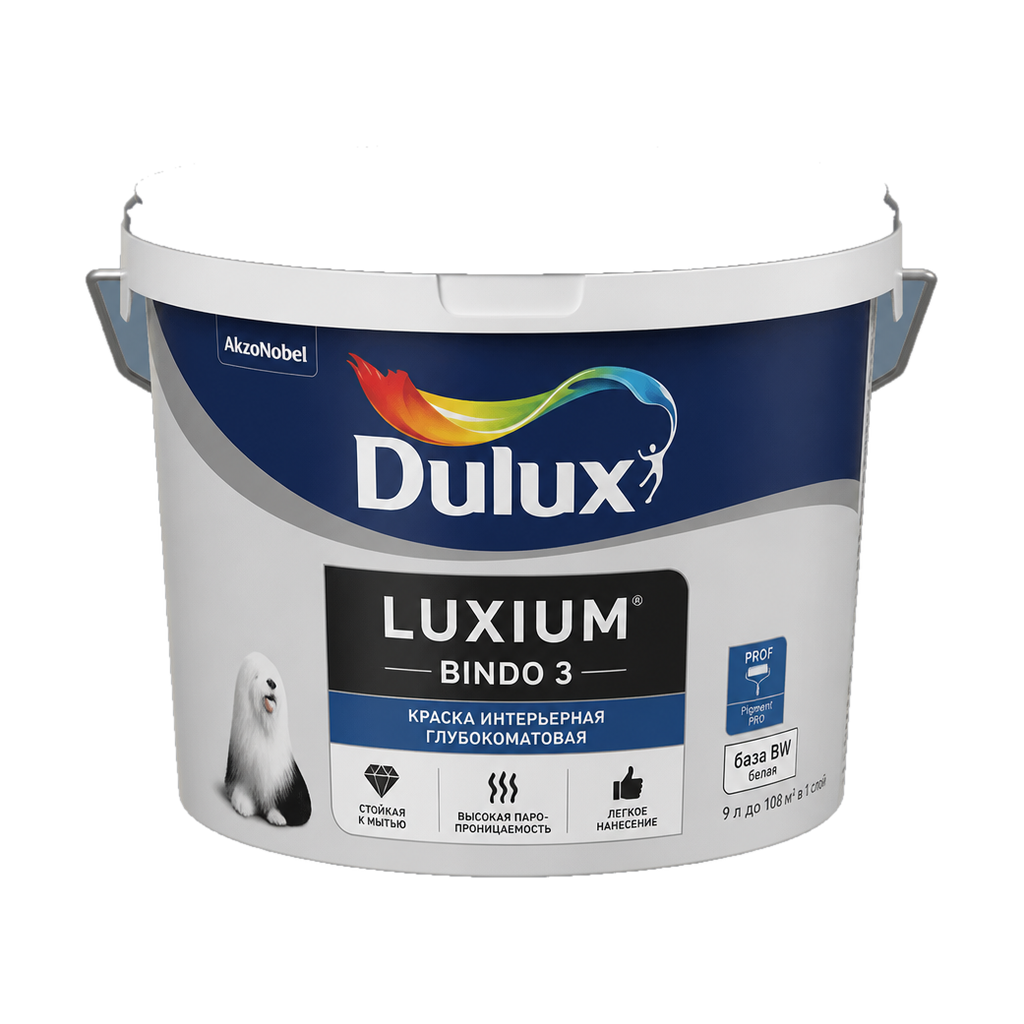 Краска интерьерная Dulux/Luxium Bindo 3 база BW белая 9 л