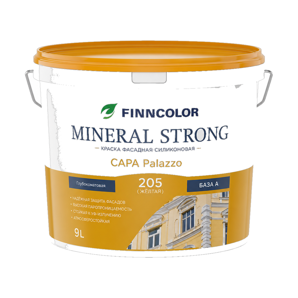 Краска фасадная FINNCOLOR MINERAL STRONG CAPA Palazzo 205(желтая) База А - (в ведре 9л)