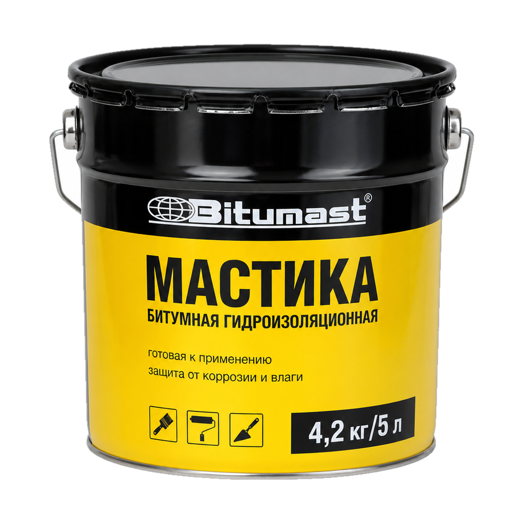 Мастика битумная гидроизоляционная Bitumast 4,2 кг/5 л
