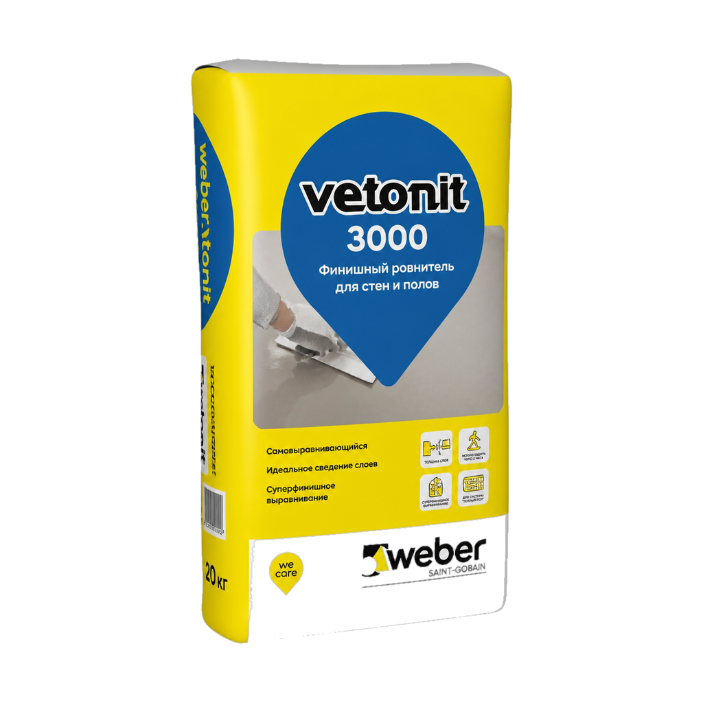 Ровнитель (наливной пол) финишный Weber.vetonit 3000 самовыравнивающийся 20 кг